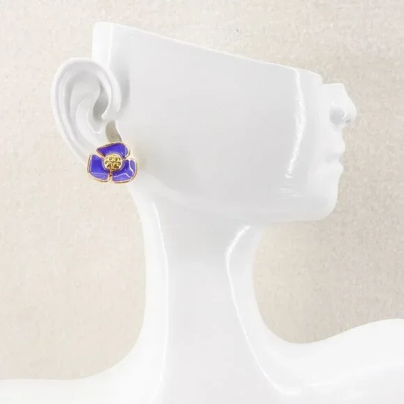 Tory Burch Fleur Flower Stud Earrings Purple OS - Picture 13 of 14
